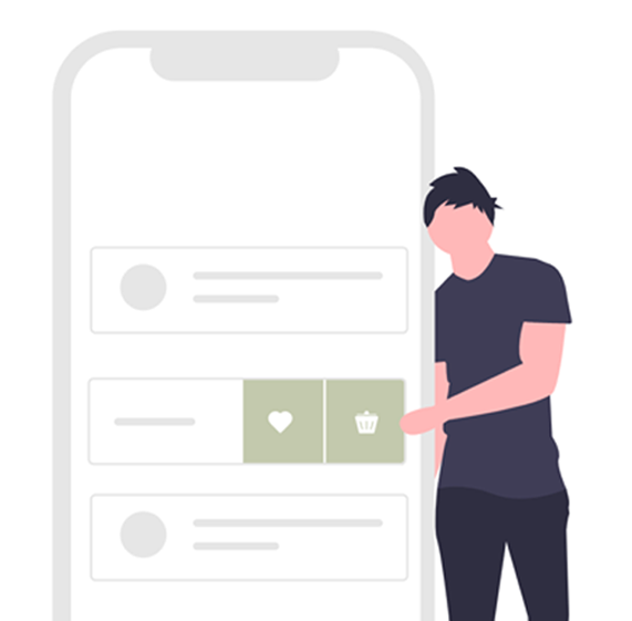 大きなモバイル画面をタッチする男性のイラスト